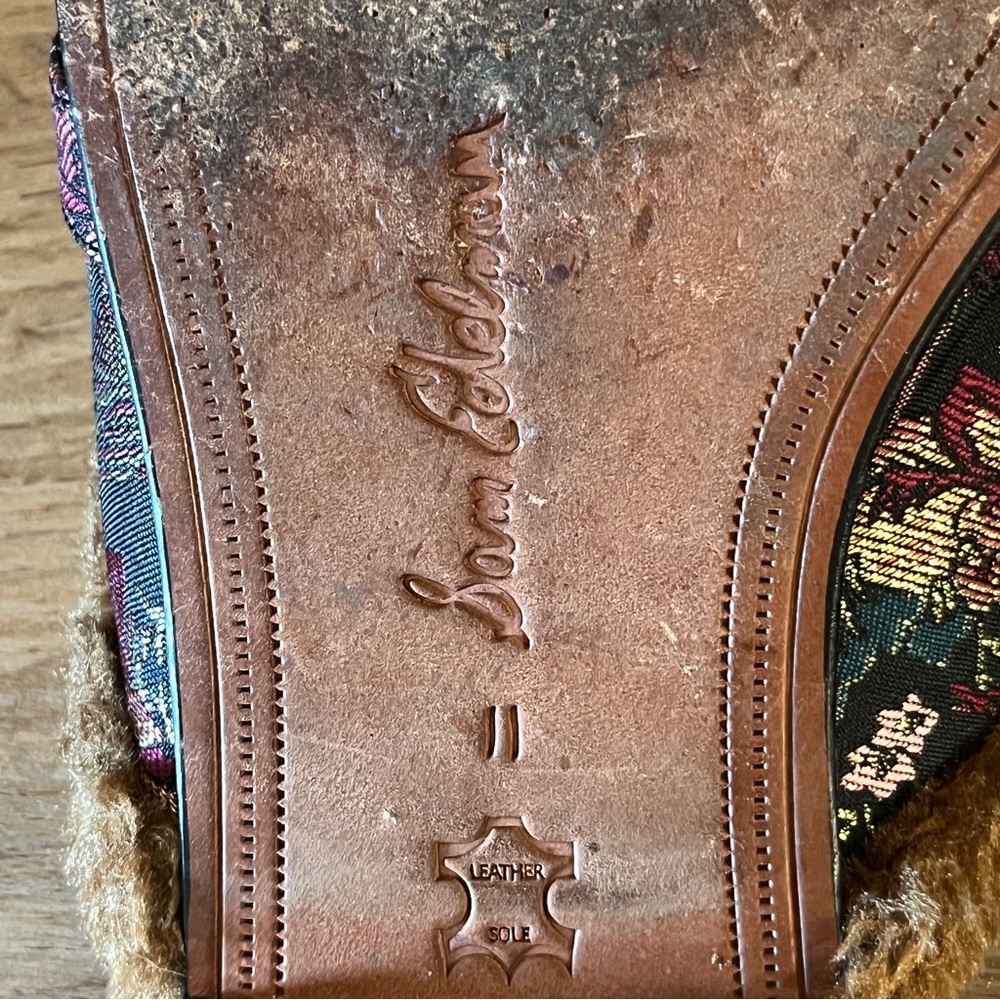 SAM EDELMAN Danica Tapestry Horsebit Fur-Lined Slip On Mule Loafer Flats Size 11 - Picture 12 of 14